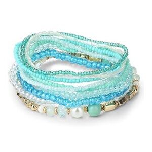 Turquoise and Gold Beaded Bracelet Stack Set